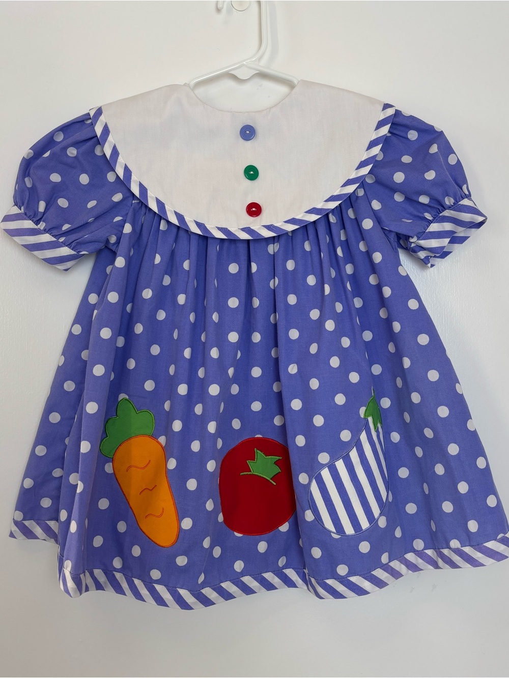 Vintage Allison Ann Purple Polka Dot Vegetable Appliqué Collar Dress 3T
